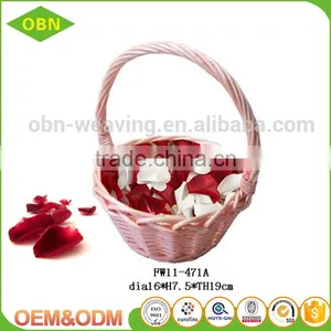 China Supplier Fashion Durable Lovely Girl Small Cheap Pink Decor Wicker Hanging Flower Basket for Wedding thumbnail-1