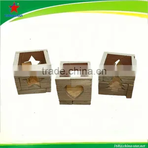 Wooden Candle Stand With Star Engraved for Christmas thumbnail-1