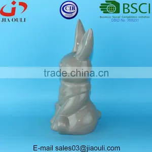BSCI Audit Factory EASTER Decorative Bunny Glazed Grey/white Ceramic Rabbit Figurines, Ceramic Animal Figurines thumbnail-5