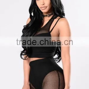 Matching Shirt and Pants Women Front Lining Strappy Back Detail Fishnet Crop Top And Wide Leg Bell Bottom Pants thumbnail-3