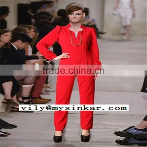 Woven Beaded Long Sleeve One Button Pleated Good Quality Women Jumpsuit thumbnail-1