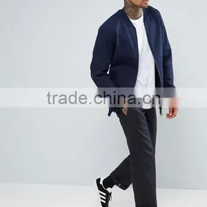 Manufacturer High Quality Durable Raglan Sleeves Baseball Collar 100% Cotton Sweat Navy Casual Men Sport Plain Bomber Jacket thumbnail-4