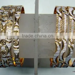 Pack of 4 Gold Plated Two Tone BANGLE Bracelet #D29 thumbnail-1