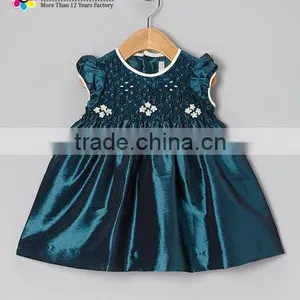 Baby Girls Boutique Party Dresses Custom Short Sleeve Smocking Clothing for Kids thumbnail-1