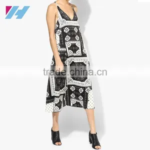 YIHAO New Fashion Apparel Women Bandana Printed Slip Dress Backless Spaghetti Strap Sexy Midi Dress thumbnail-1
