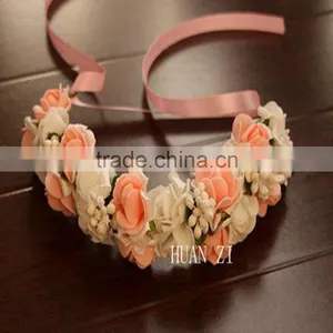 Rose Flower Headband Wedding Double Row Floral Garland Hairband thumbnail-6