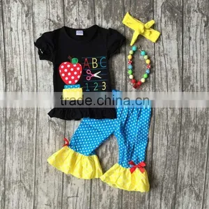 Baby Girls Boutique Clothing Girls Back to School ABC Outfits Children Polka Dot Capri Pants Clothes With Match Accessories thumbnail-1
