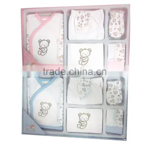 New Born Baby Clothes 5pcs Gift Set Baby Top Baby Pants Baby Bib Baby Cap Baby Gloves Mittens thumbnail-1