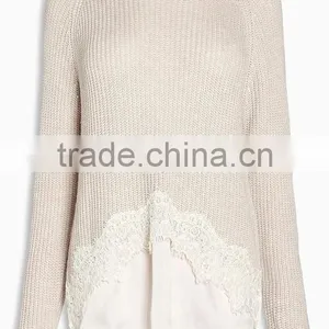 2017 Hottest Women Knit Top Sweater With Lace Trim Top thumbnail-2