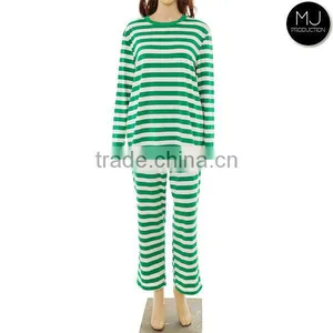 Wholesale Knitted Cotton Women Stripe Pajamas Blanks thumbnail-1