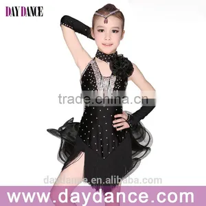 Black Red Fringe Latin Dance Costumes Girls Kids Competition Latin Dance Dress thumbnail-1