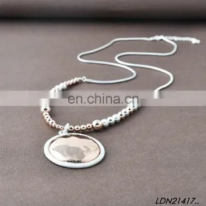 Wron Siver and Rose Gold Beaded Round Disc Necklaces thumbnail-1