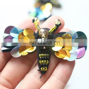 Fashion Custom Handmade Sequin Bee Dragonfly Beaded Patches for Dress thumbnail-4