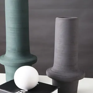 Hand Drawn Elegant Large Green Grey Floor Ceramic Vase,Suitable For Designers thumbnail-4