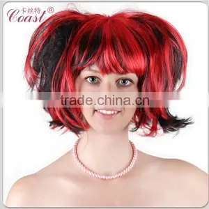 Short Black and Red Synthetic Ponytail Halloween Wigs thumbnail-2