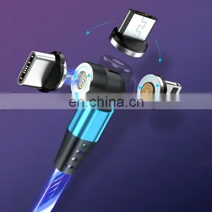 3 in 1 Usb Charging Cable 540 Degree Rotation Led Luminous Flowing Magnetic Charging USB Data Cable for Iphone thumbnail-3