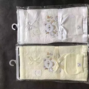Factory White Cream Embroidered Baby Blanket Shawl With Cap Set at Wholesale Price thumbnail-1