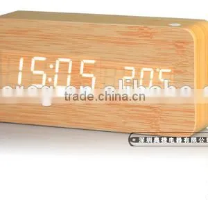 New Fashion Table Clocks Control Sensing Alarm Temp Dual Display Electronic LED Clock Vintage Wooden Digital Alarm Clock thumbnail-3