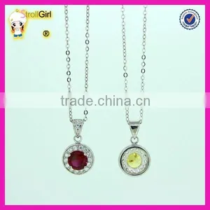High Quality Women Bridal Silver Plated Red Ruby Zircon Round Necklace thumbnail-4