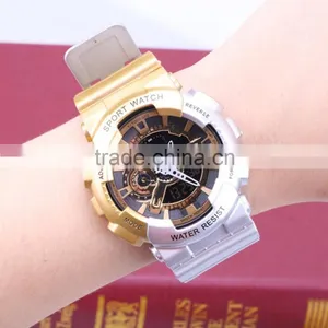 Sanda Men's Teens Sports Watch Water Shock Resist Dual Time Analog Digital LED Light Wristwatch - Gold/Silver thumbnail-5