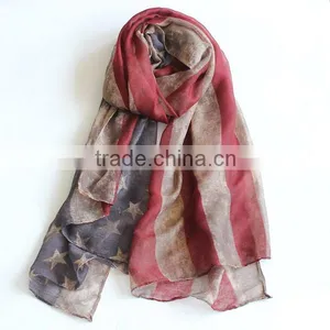VINTAGE Team USA Boho American Flag Knit Scarf, Infinity Loop Circle Scarf, Cotton Lightweight Patriots' Day Gift thumbnail-1