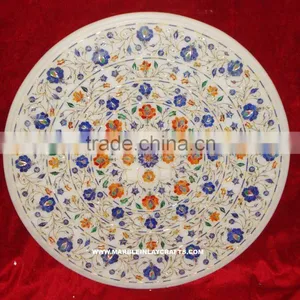 White Marble Micro Mosaic Table Top Pietre Dure Art thumbnail-1