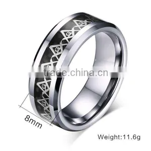 Classic Vintage Masonic Symbol Rings for Men, Retro Men's Tungsten Rings thumbnail-3