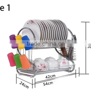 S-Shaped Dish Rack Set 2-Tier Chrome Stainless Plate Dish Cutlery Cup Rack With Tray Steel Drain Bowl Rack Mult-function Storage thumbnail-2