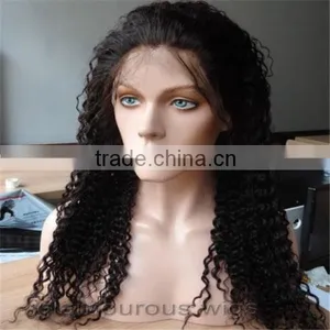 Full Lace Cap 100% Indian Remy Human Hair Kinky Curl Curly Wig 20" thumbnail-1
