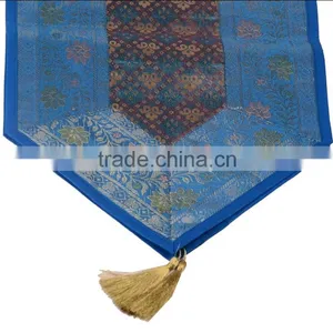 Indian Silk Table Runner With 6 Place Mats & 6 Coaster in Blue Color Size 16*62 thumbnail-5