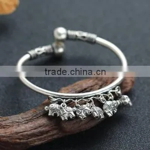 Antique Adjustable 925 Sterling Silver Elephant Cuff Bracelet thumbnail-2
