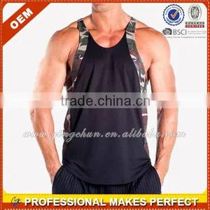 Men's Fitness Two Tone Dri Fit Poly Stringer Tank Top(YCT-C0322) thumbnail-1
