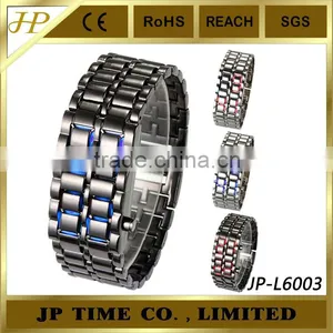 Men Women Lava Iron Samurai Metal LED Digital Faceless Wrist Watch Bracelet thumbnail-1
