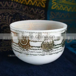 Frosted Quartz Crystal Singing Bowls With Design and Musical Note thumbnail-1
