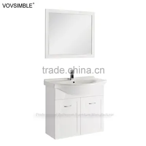 MDF Wall-hanging Bath Cabinet With Circular Mirror and Side Cabinet thumbnail-5