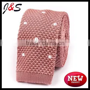 New Arrival Pink Knitted Tie With White Polka Dots KT064 thumbnail-1