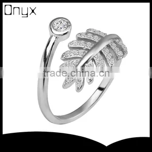 925 Sterling Silver Feather Shaped Cocktail Pave Setting Ring thumbnail-1