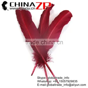 ZPDECOR Bulk Sale Feather Size From 30cm to 35cm Dyed Burdundy Solid Color Turkey Feathers thumbnail-1