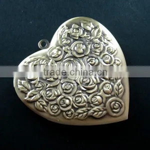 57mm Big Rose Heart Shape Vintage Style Antiqued Bronze Flower Photo Locket DIY Pendant Charm Jewelry Supplies 1131050 thumbnail-1