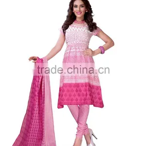 White and Pink South Cotton Dress Material thumbnail-1