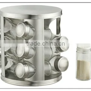16 Pcs Revolving Spices Canister Set Rotatable Spices Glass Container Set Spinning Stainless Steel Spice Jar Set thumbnail-5