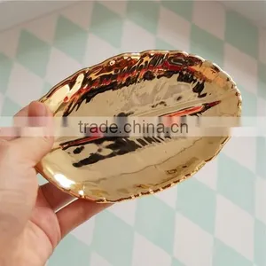 Table Top Decorative Small Ceremic Golden Leaf Tray thumbnail-1