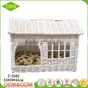 Customized White Natural Wicker Pet Basket With Cushion thumbnail-2