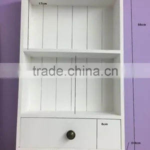 Shabby Chic Style White Wooden Wall Display Cabinet Shelf Unit Shaker Storage Wall Shelf With Hook Wall Mount Rack thumbnail-3