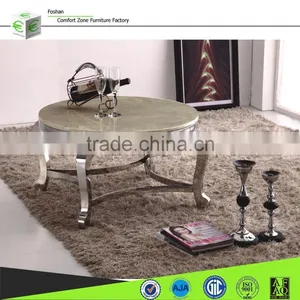 CT07R Metal Base Stainless Steel Marble Top Round Coffee Table thumbnail-1