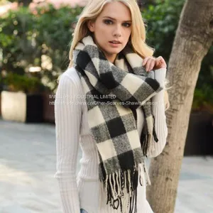 Soft Winter Plaid Checked Pashmina Scarf Shawl Wraps Manufacturer thumbnail-3