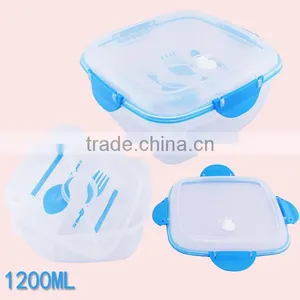 1200ml Square Double Layer Transparent Lunch Box With Lock thumbnail-3
