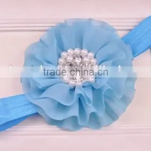 Chiffon Flower Headband With Pearl Beads Center for Kids Hair Accessories thumbnail-5