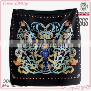 Hot Selling Ladies High Quality Pencil Polyester Printed Shiny Mini Skirt thumbnail-1