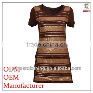 Latest Garment Design Ladies' Close Fit Short-sleeved Stripe Printed Import Clothing From China thumbnail-1